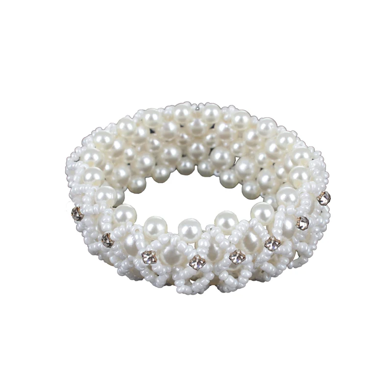 HAARKNOTBAND CRYSTAL PEARL