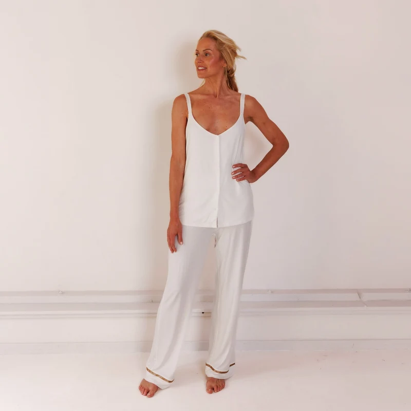 Coco & Cici - TENCEL Pyjama Set Top & Broek Dames Off White - S