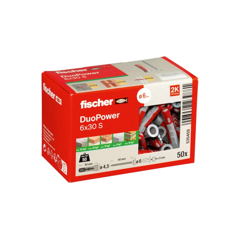 Doos Taco Duopower 6x30S + Fischer-schroeven 50 stuks