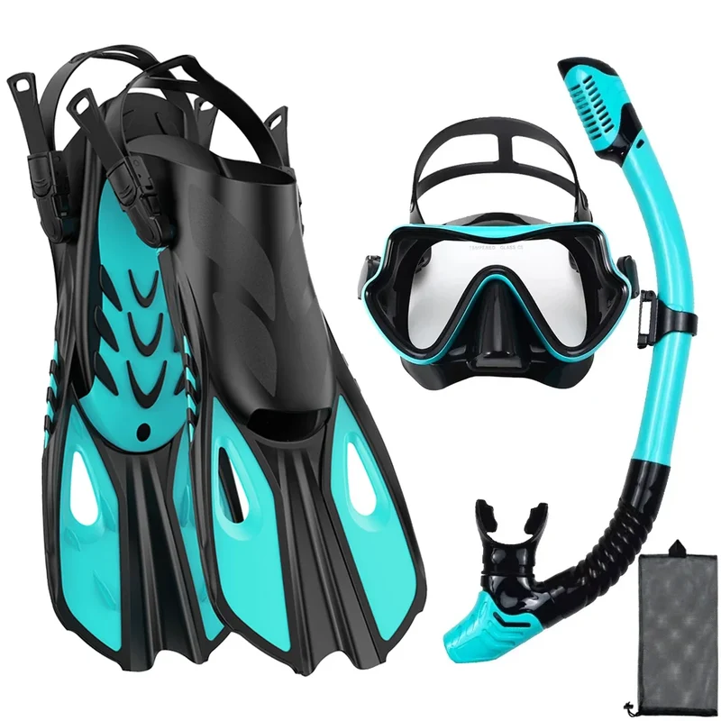 Snorkelset voor Volwassenen – Panoramisch Masker, Droge Snorkel & Verstelbare Vinnen