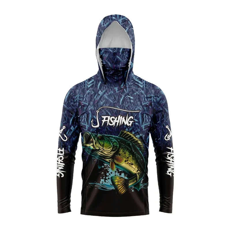 Heren visshirt met capuchon – UPF 50 outdoor shirt met visprint