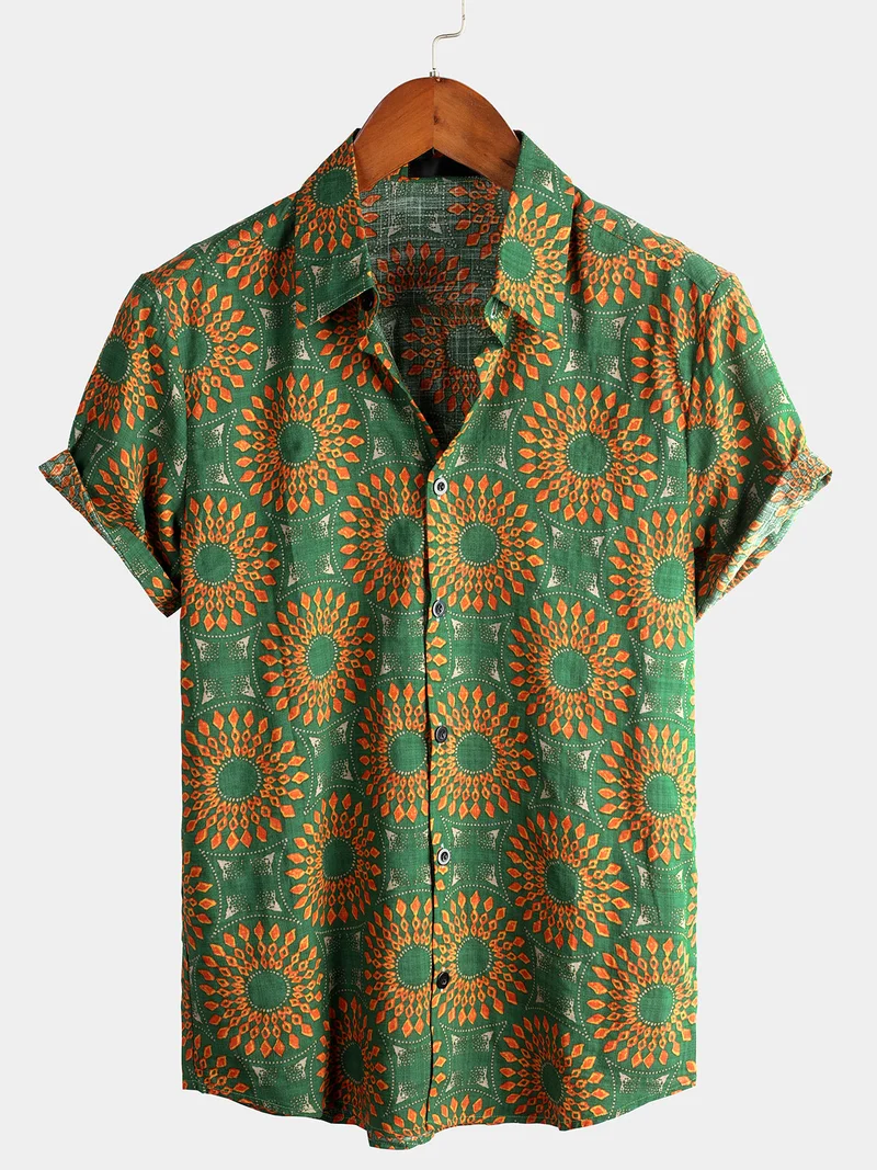 Men's Casual Boho Floral Pattern Short Sleeve Shirt