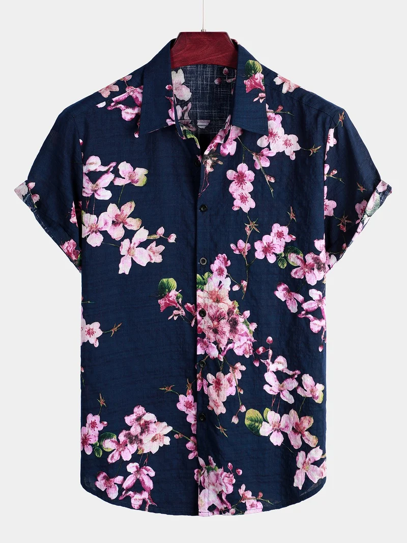 Men's Summer Casual Floral Button-Up Shirt