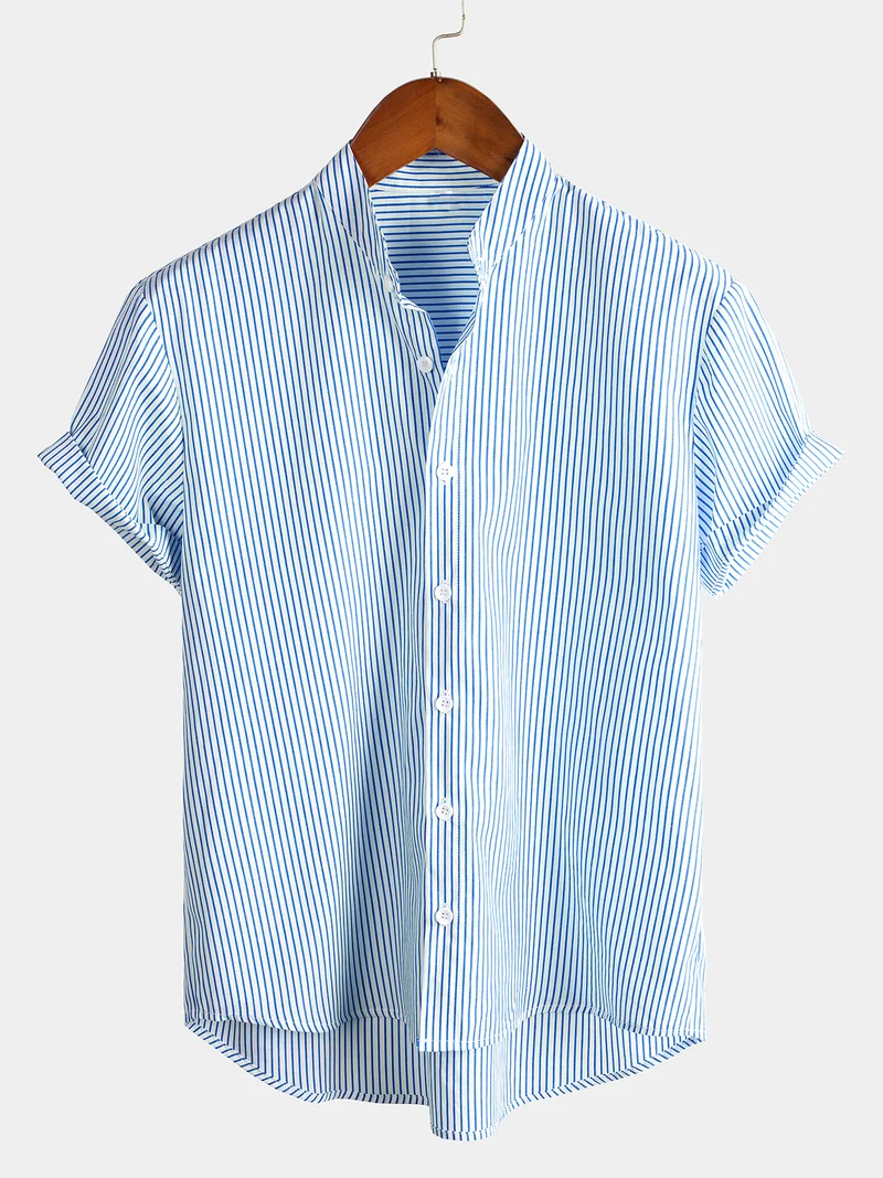 Men's Classic Short Sleeve Henley Top with Vertical Pattern