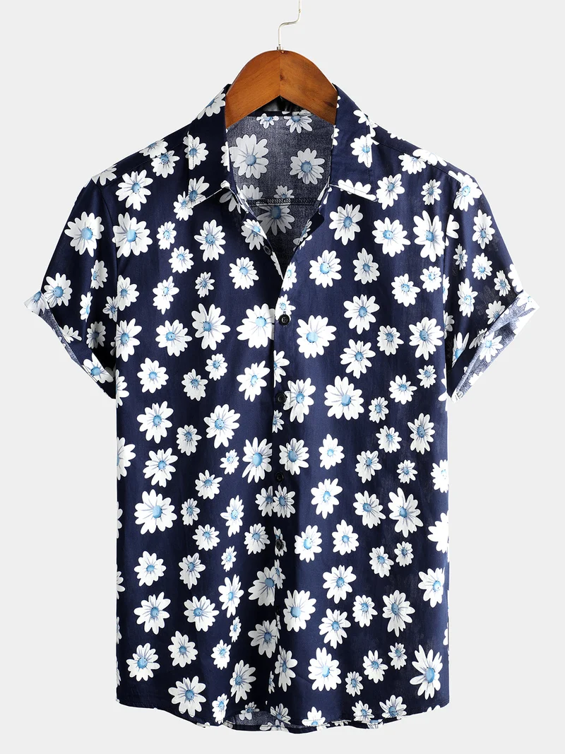 Men's short-sleeve shirt with tropical floral pattern