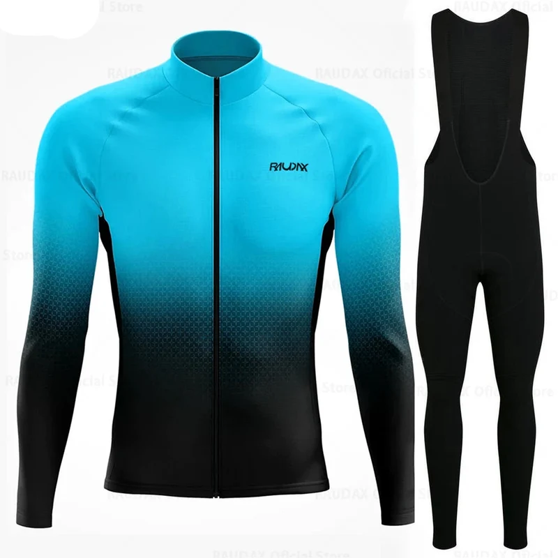 Wielerset Heren – Lange Mouwen Fietsshirt met Bibbroek en Ademend Materiaal