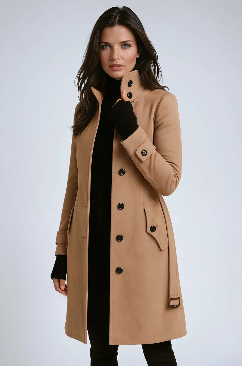 Women's Winter Trench Coat with High Collar