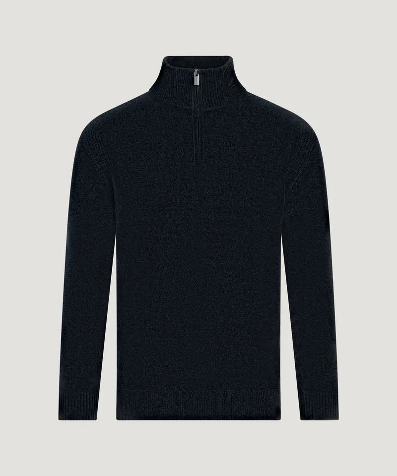 Velvet half-zip knit donkerblauw