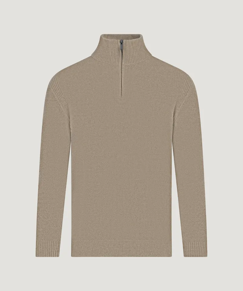 Velvet half-zip knit beige