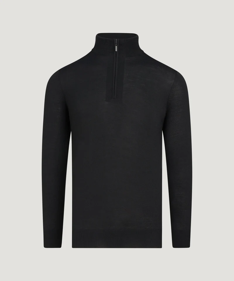 Half-zip trui fine merino zwart