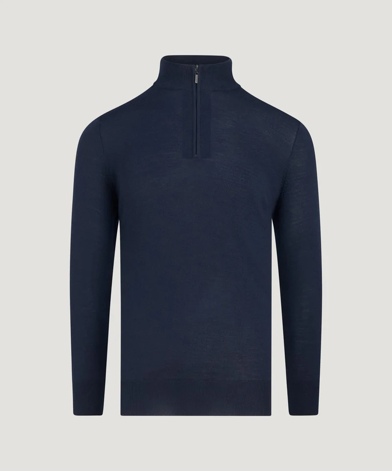 Half-zip trui fine merino donkerblauw