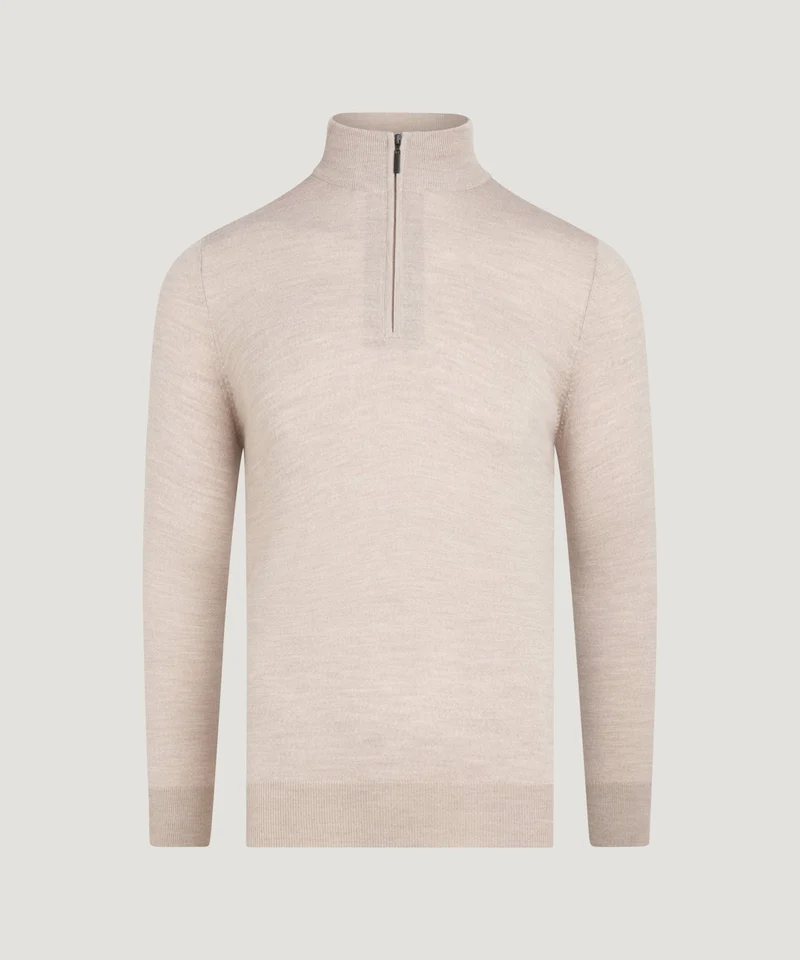 Half-zip trui fine merino beige