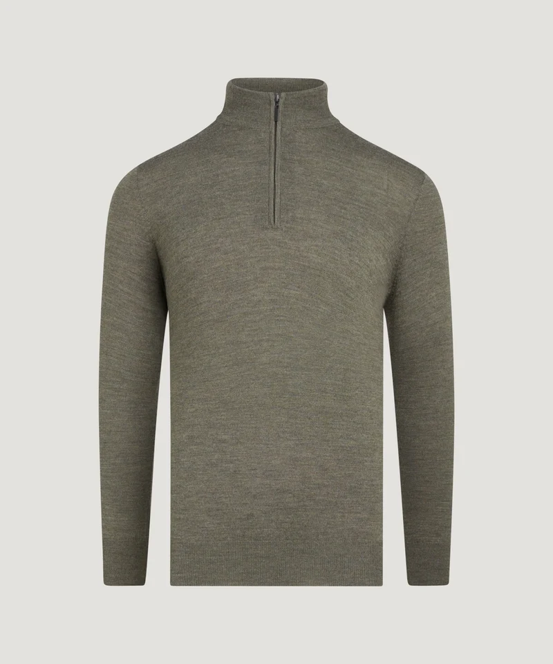 Half-zip trui fine merino groen gemêleerd