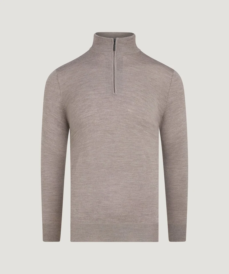 Half-zip trui fine merino taupe