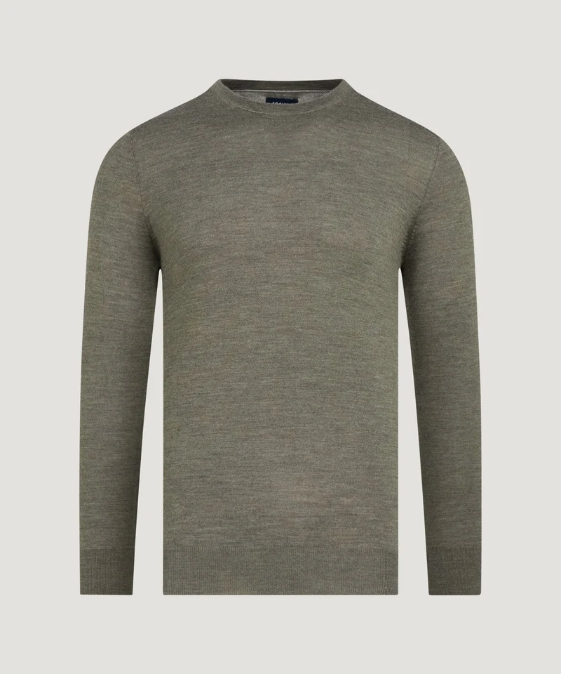 Crewneck trui fine merino groen gemêleerd