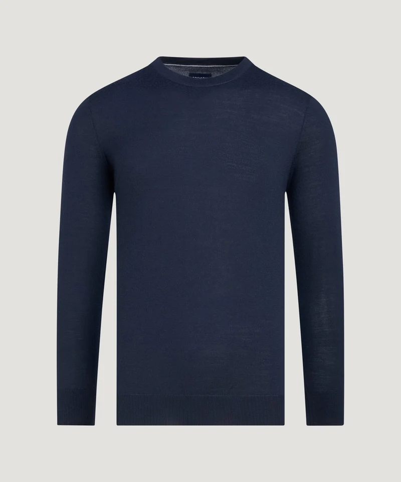 Crewneck trui fine merino donkerblauw
