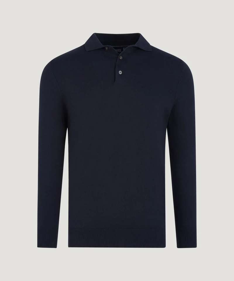 Long sleeve polo Cotton Cashmere donkerblauw