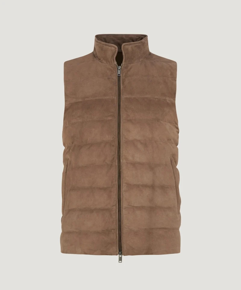 Gewatteerde bodywarmer suède bruin