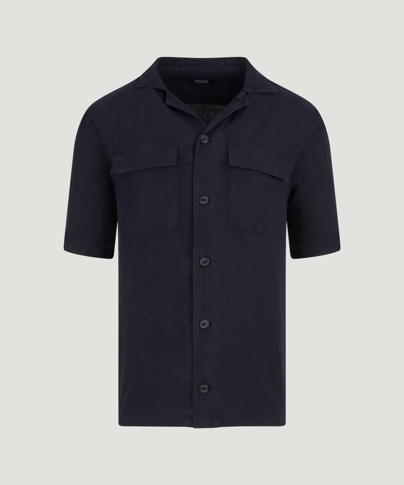 Resort shirt gewassen linnen donkerblauw