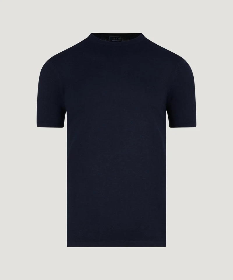 T-shirt katoen/zijde/kasjmier donkerblauw