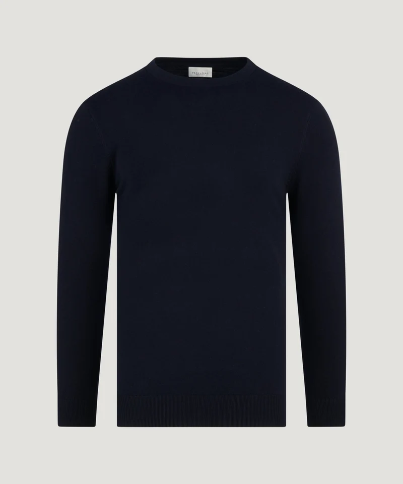 Luxury basic crewneck trui Tencel/katoen/zijde donkerblauw