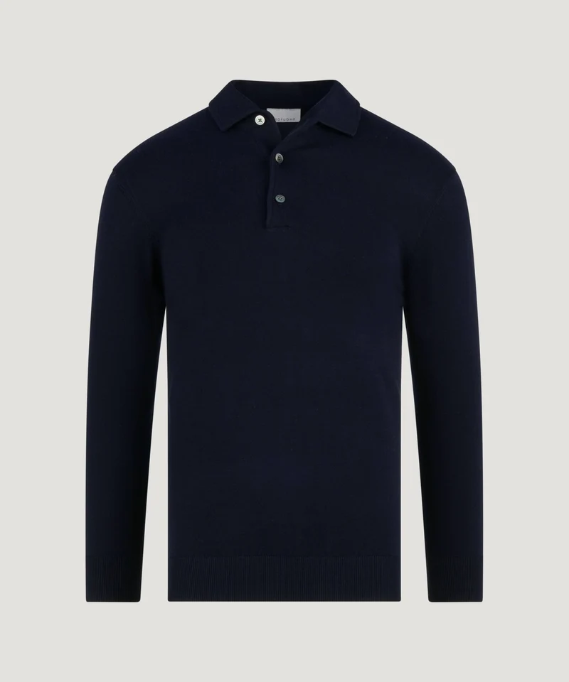 Luxury basic long sleeve one piece polo Tencel/katoen/zijde donkerblauw