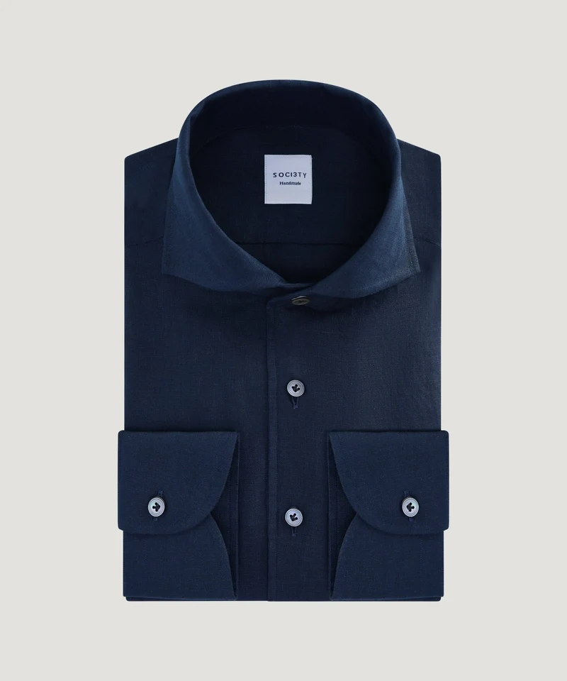 Overhemd gewassen linnen midnight blauw