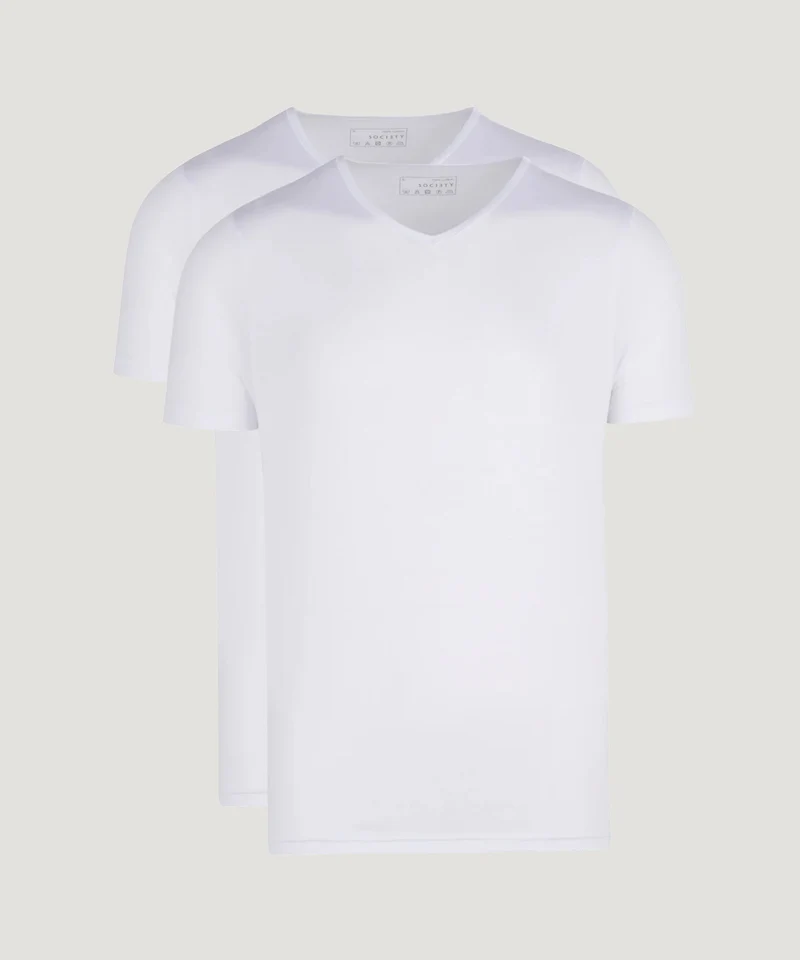 2-pack T-shirts V-hals katoen wit