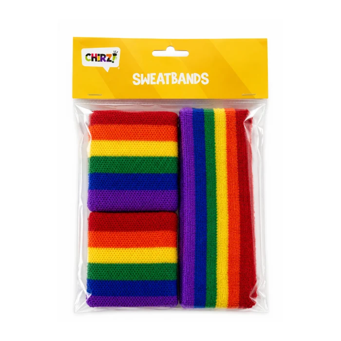 Zweetbandjes hoofd en pols regenboog - 3 stuks