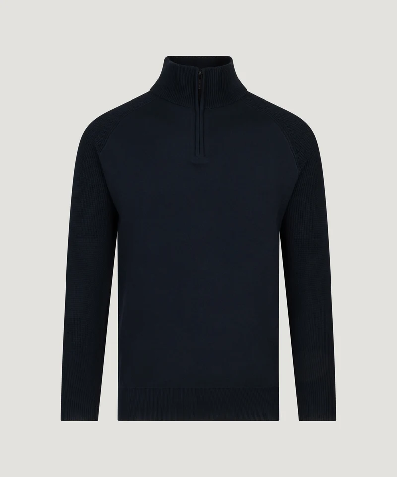 Raglan half-zip trui wol donkerblauw