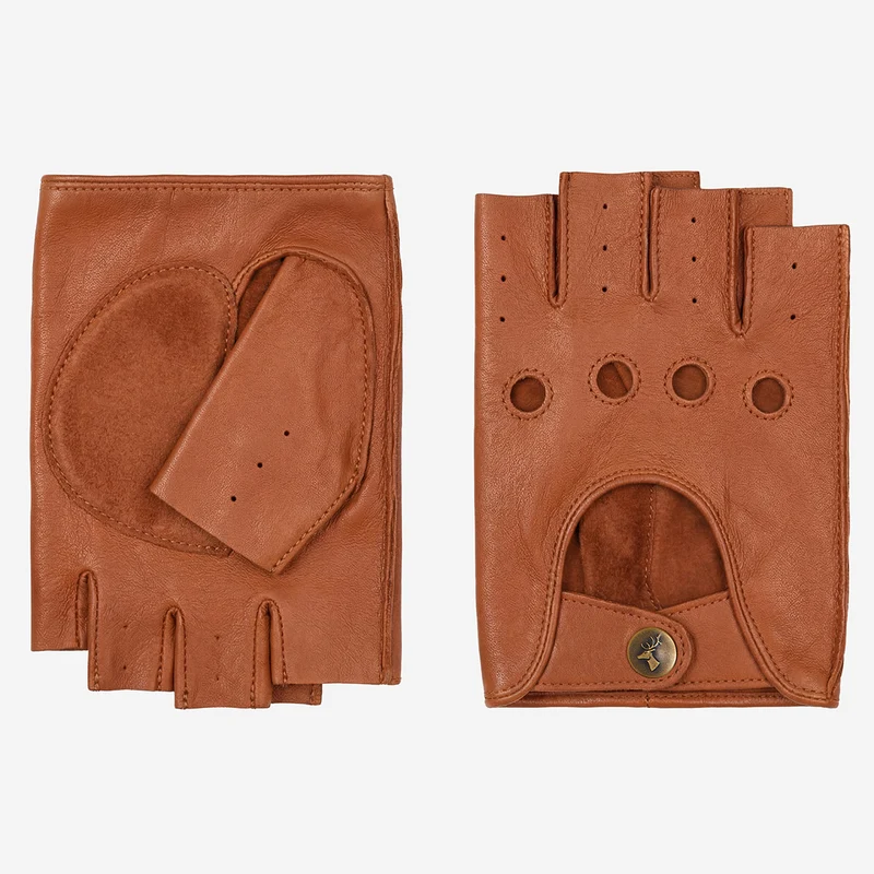 Selena (cognac) - Classic women's fingerless lambskin driving gloves
