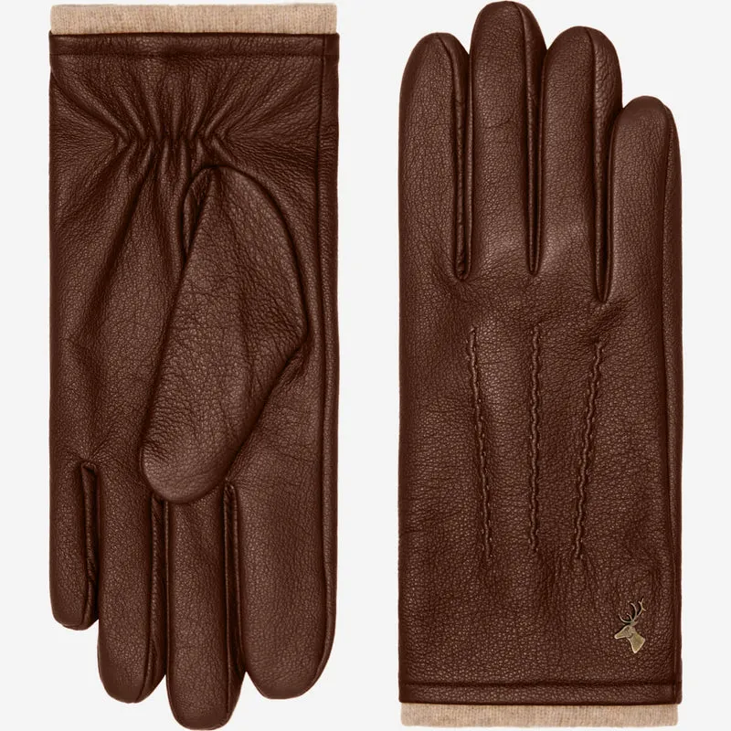 Harvey (brown) - Goatskin leather gloves with luxurious wool lining & touchscreen feature