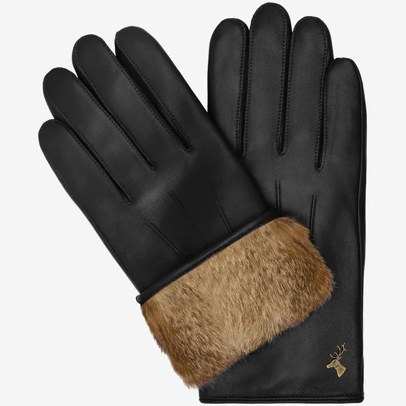 Alexander (black) - Men’s lambskin leather gloves with luxurious rabbit fur lining and touchscreen feature