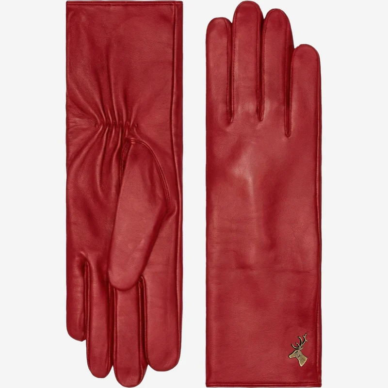 Emma (red) - Extra-long sheepskin leather gloves with luxurious cashmere lining & touchscreen feature