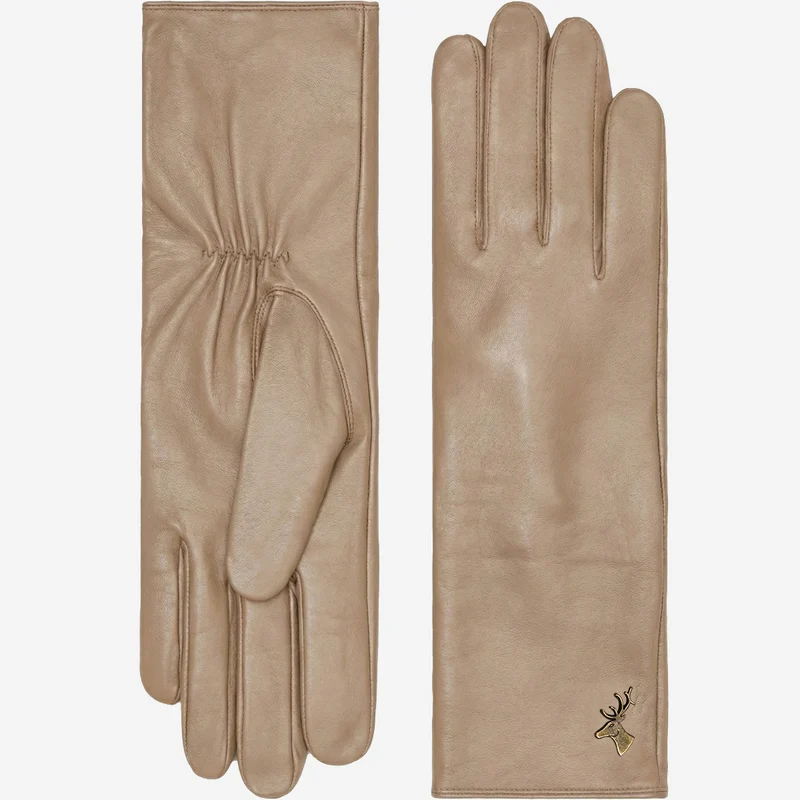 Emma (taupe) - Extra-long sheepskin leather gloves with luxurious cashmere lining & touchscreen feature