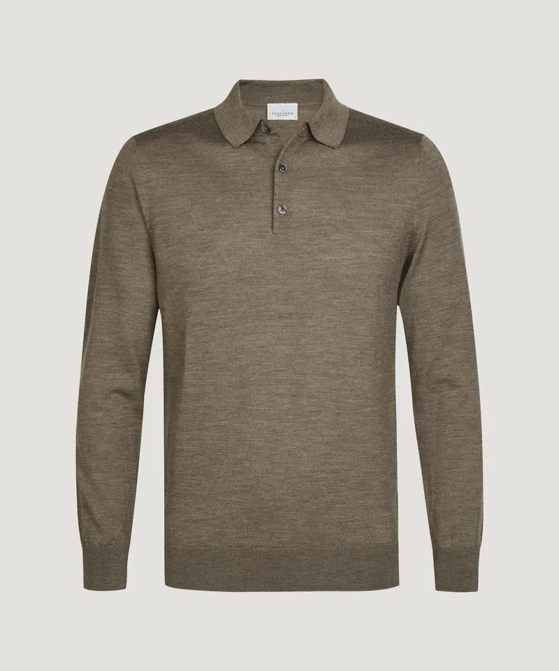 Long sleeve polo merino bruin