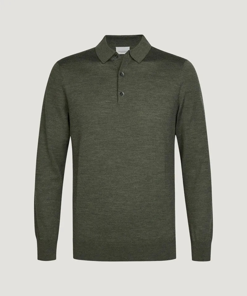 Long sleeve polo merino donkergroen