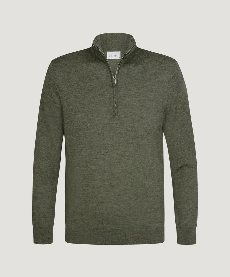 Half-zip trui merino donkergroen