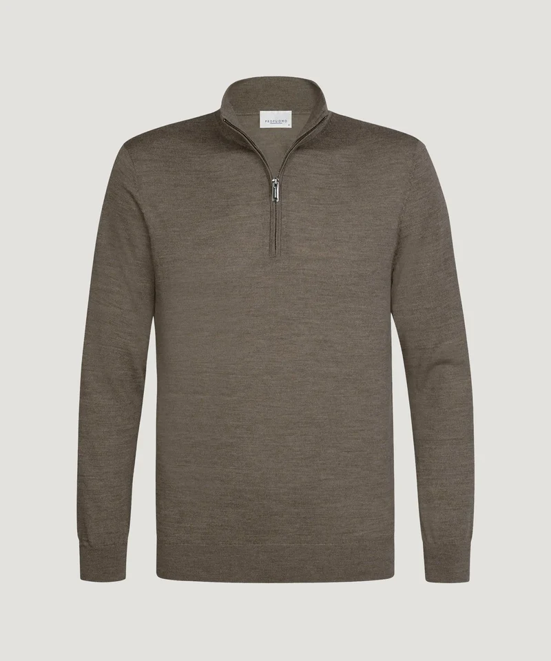 Half-zip trui merino bruin