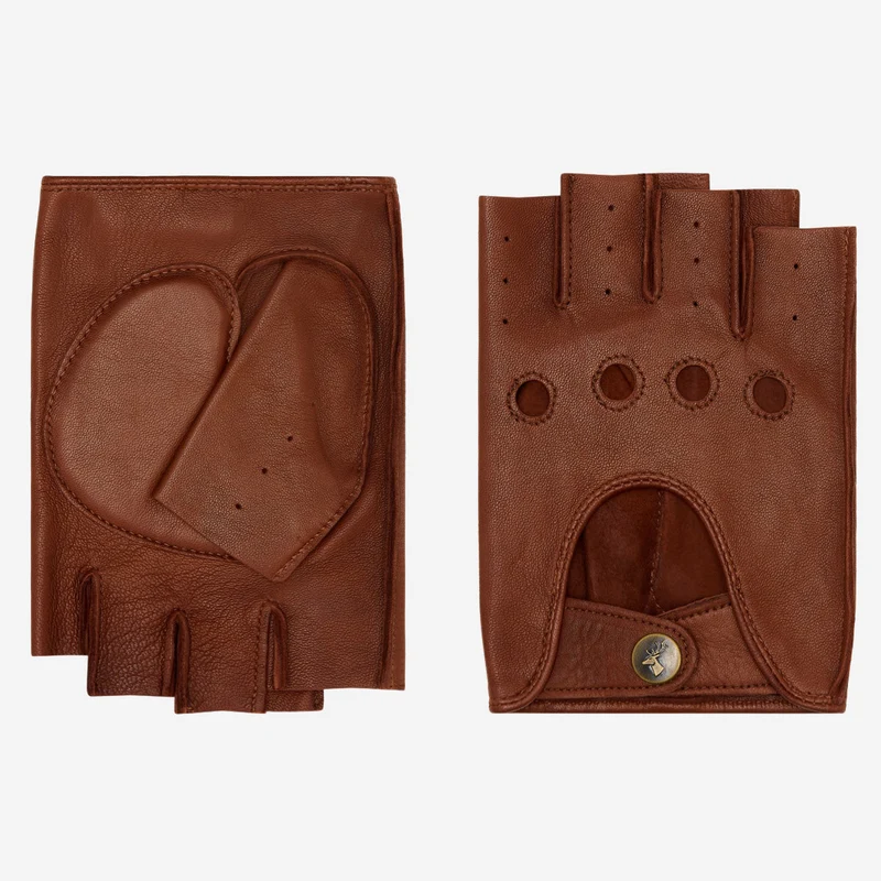 Selena (brown) - Classic women's fingerless lambskin driving gloves