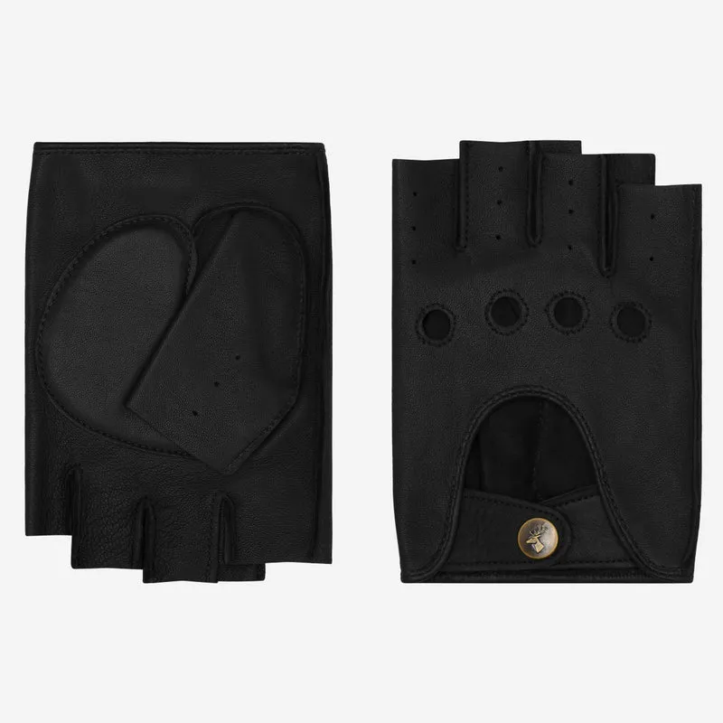 Liam (black) - Classic men’s fingerless lambskin driving gloves