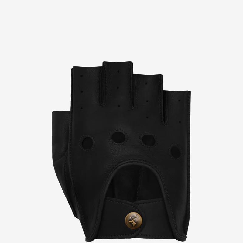 Selena (black) - Classic women's fingerless lambskin driving gloves