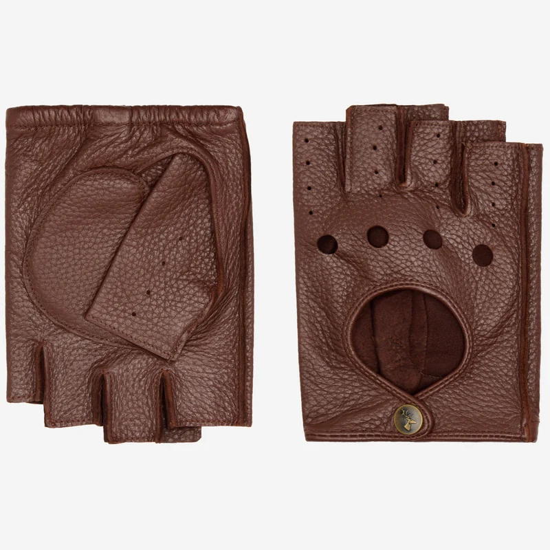 Zane (brown) – Luxurious men's fingerless driving gloves made of American deerskin leather