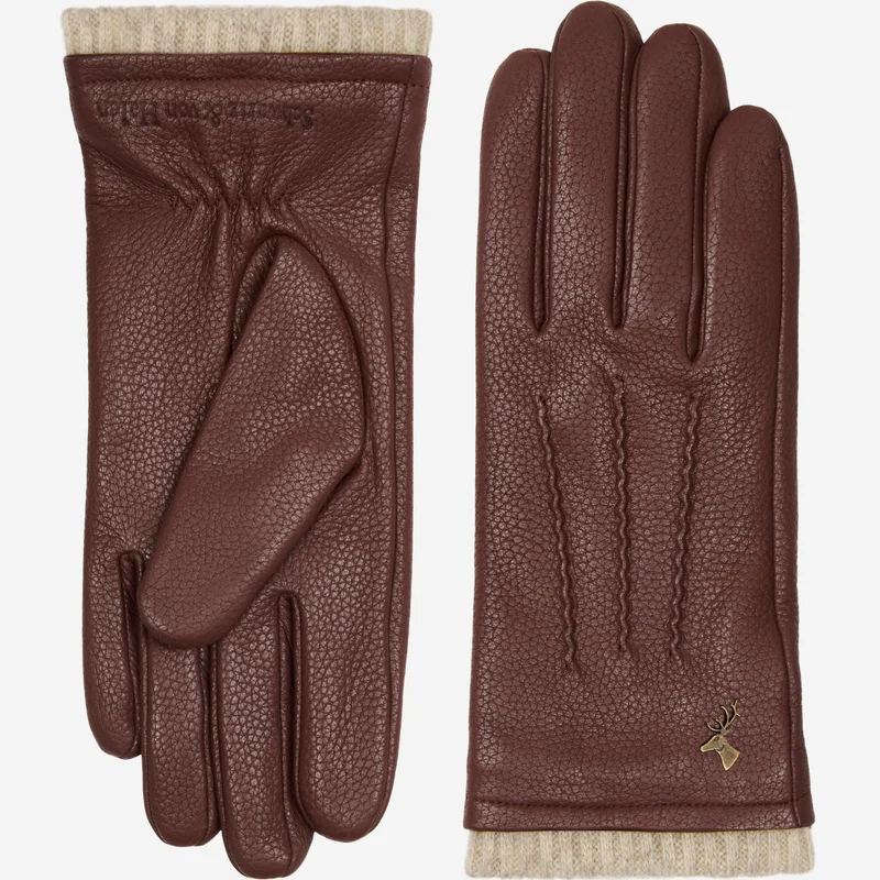 Emily (brown) – Deerskin (American deerskin) leather gloves with warm wool lining