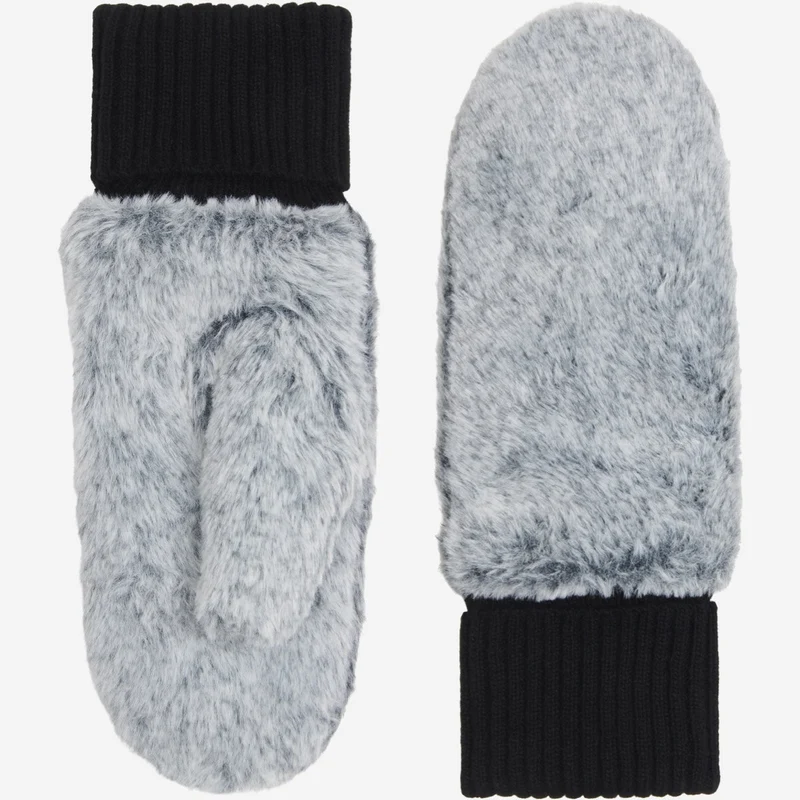 Camila (grey) – Fluffy mittens with faux lamb fur lining and adjustable cuff