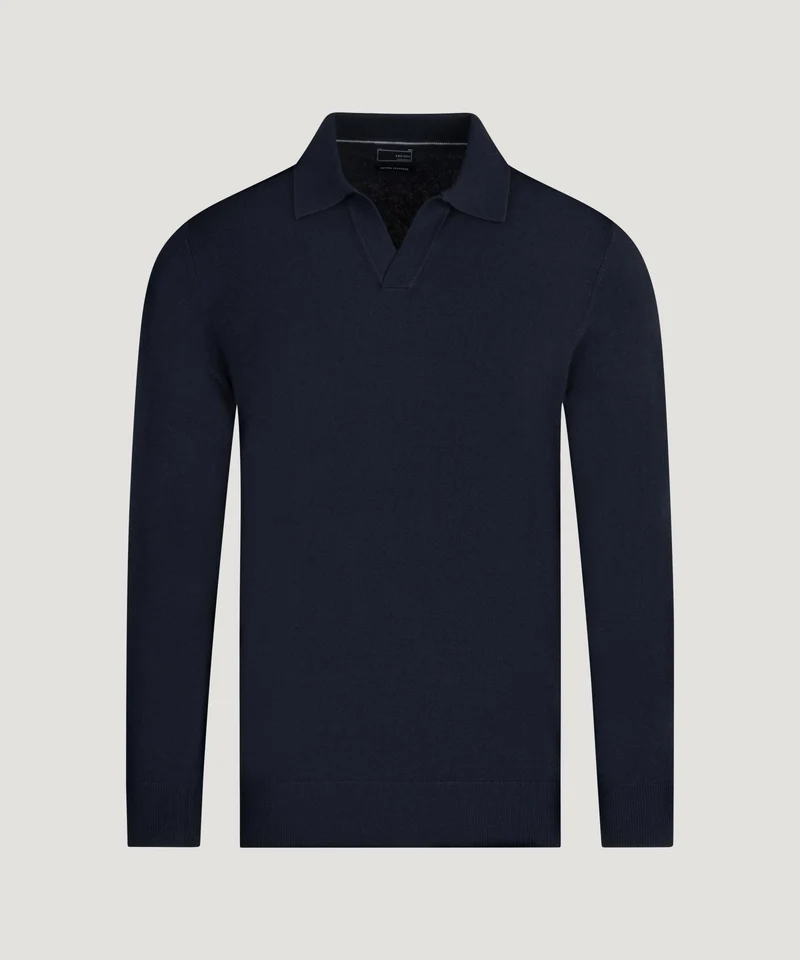 Long sleeve riva buttonless polo Cotton Cashmere donkerblauw