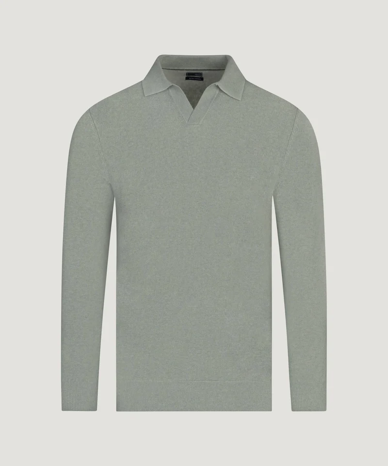 Long sleeve riva buttonless polo Cotton Cashmere saliegroen