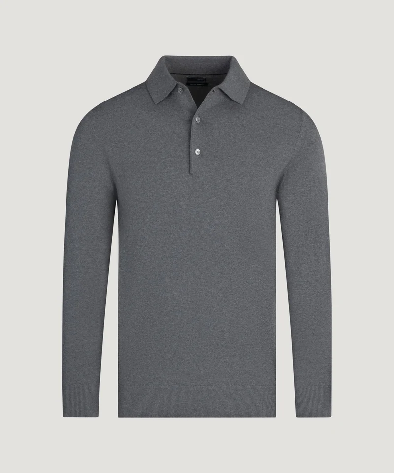 Long sleeve polo Cotton Cashmere donkergrijs