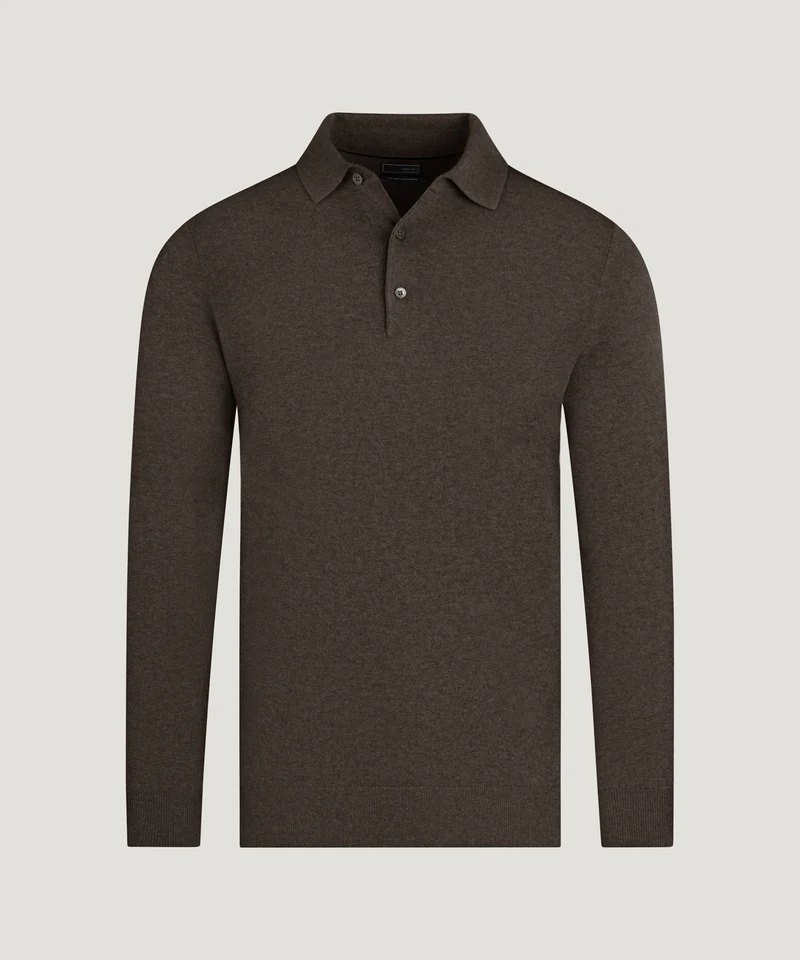 Long sleeve polo Cotton Cashmere donkerbruin
