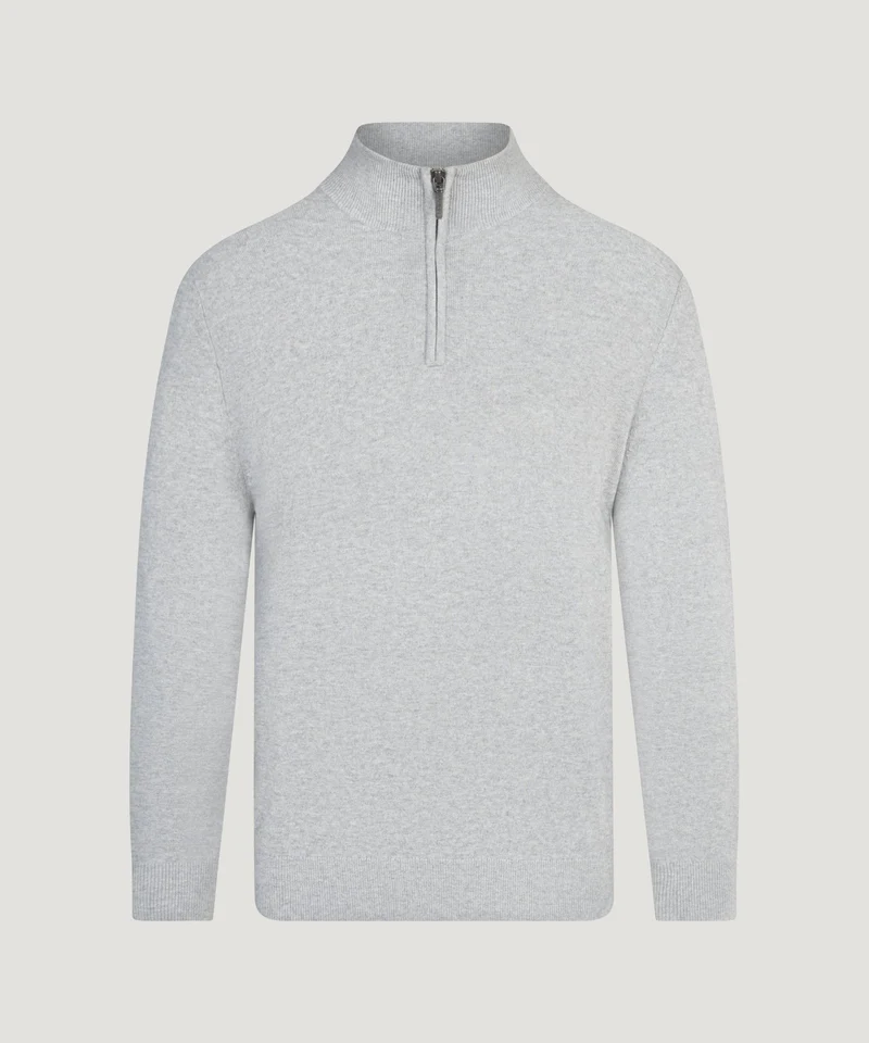 Half-zip trui Cotton Cashmere lichtgrijs